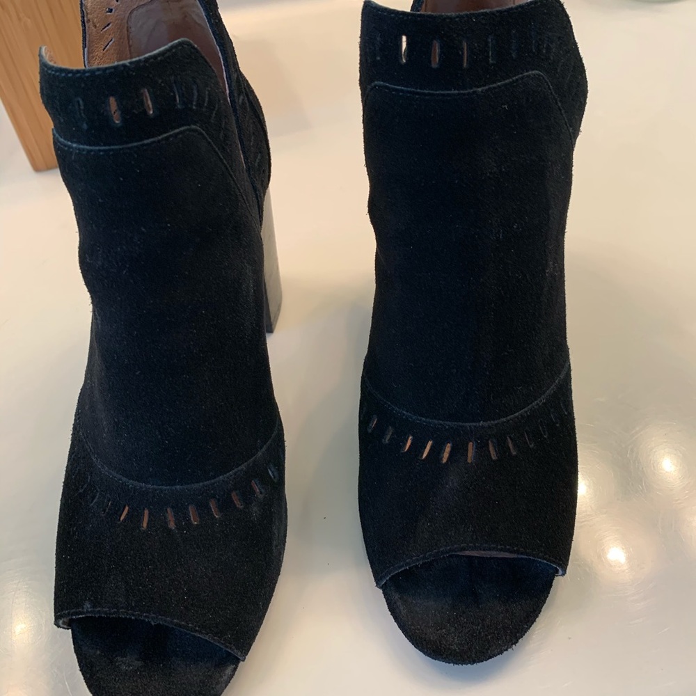 Black suede slit peep toe bootie